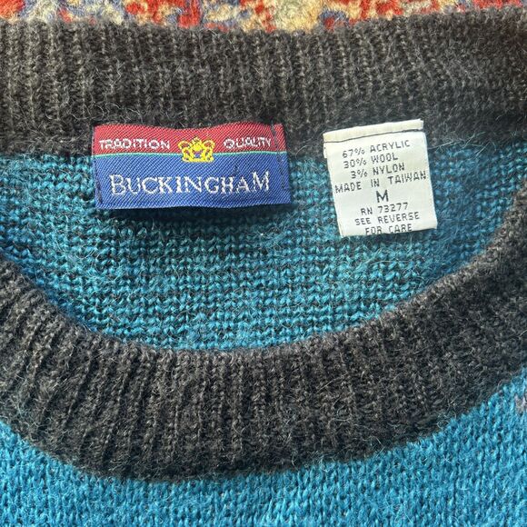 Buckingham Horse Wool Blend Sweater Men’s Sz M Embroidered Vintage Grandpa 90’s - Picture 4 of 5